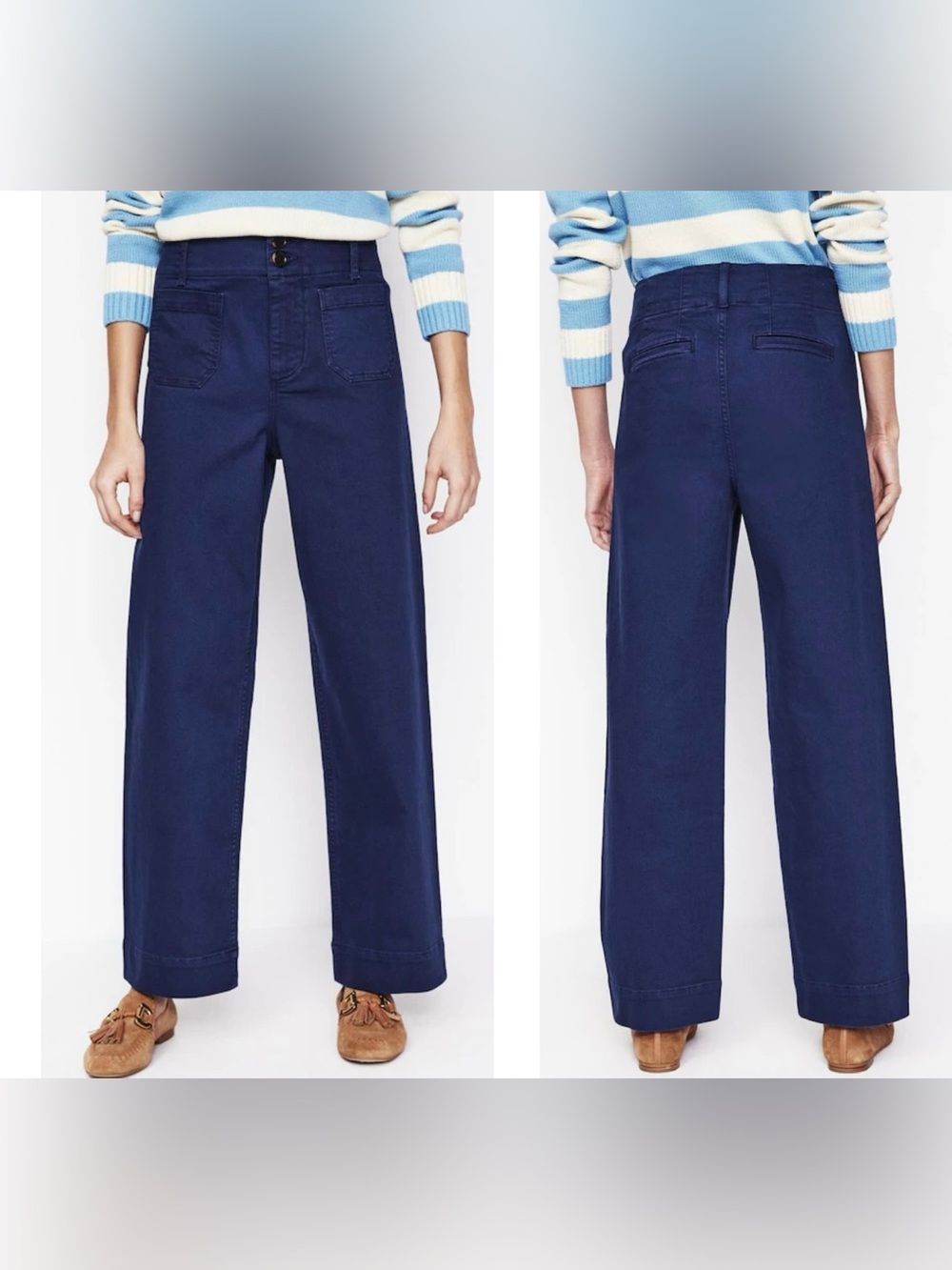 Boden Primrose Patch Pocket Wide Leg Trousers Pants Ankle Blue Women’s Size 10